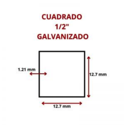 CUADRADO 1/2 12.7 MM GALVANIZADO
